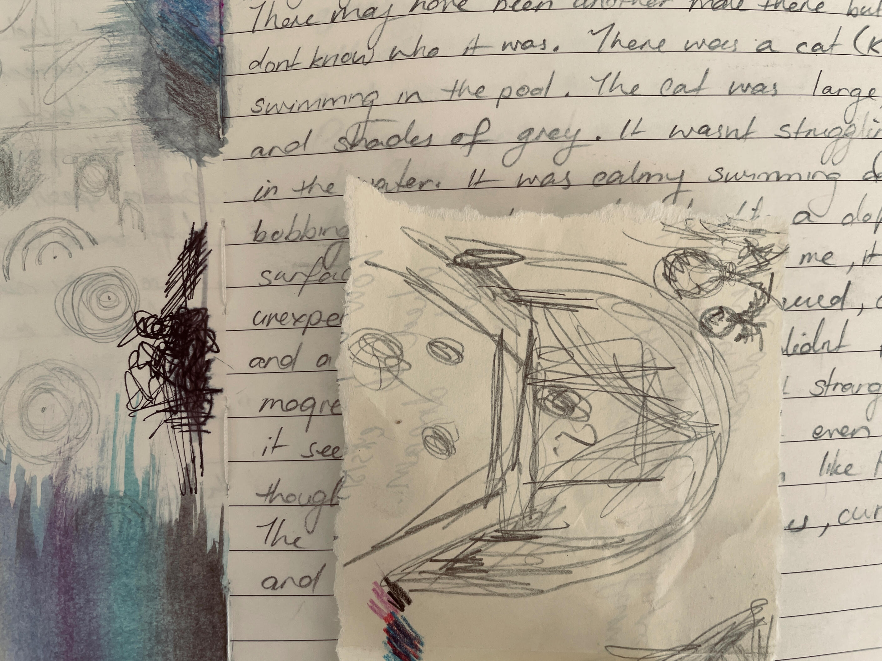 The Underground Pool-Journal page Sketchbook page with drawings and notes related to the development of The Underground Pool.