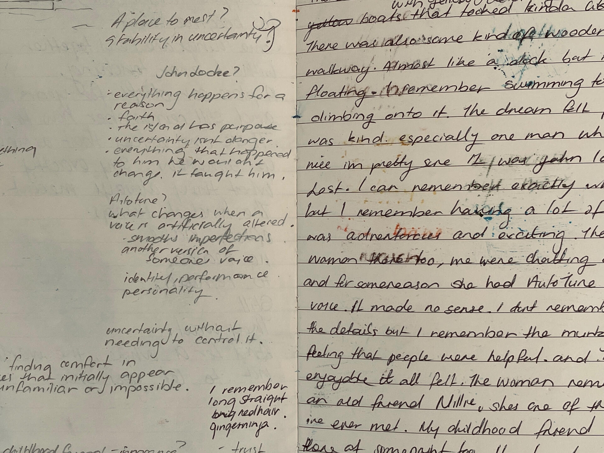 An Agreement With Uncertaintiy Sketchbook page with drawings and notes related to the development of An Agreement with Uncertainty.